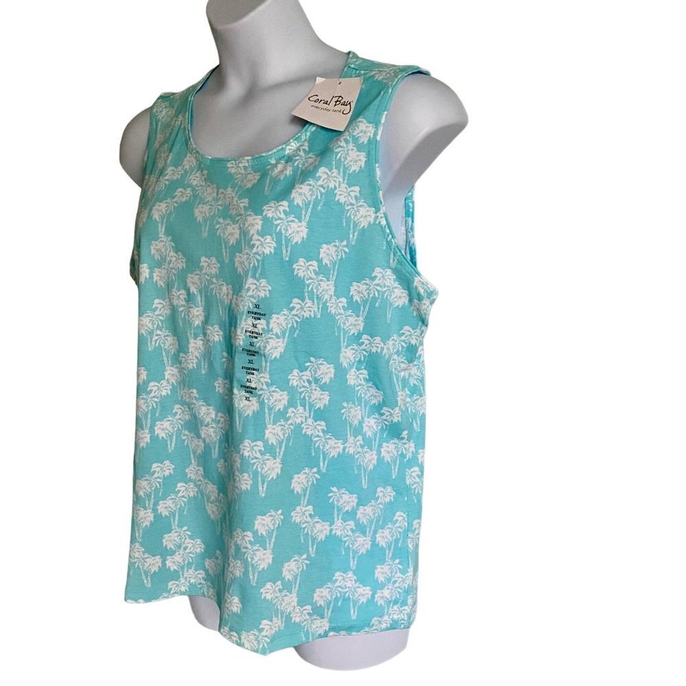 Coral Bay Sleeveless Every Day Tank Blue White Palm Trees Women's Size XL NEW - Picture 5 of 7